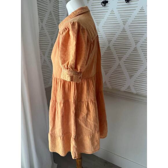 Umgee Women’s Medium Distressed Orange Tiered Mini Dress - Picture 2 of 6